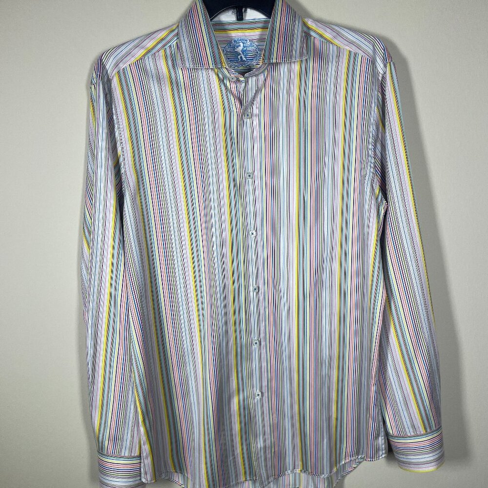 Bugatchi Men's Colorful Stripe Button-Up Shaped F… - image 1
